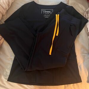 Women's Black Scrub Set with Yellow Accents